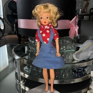 Vintage Doll with Red Polka Dot Top and Blue Skirt